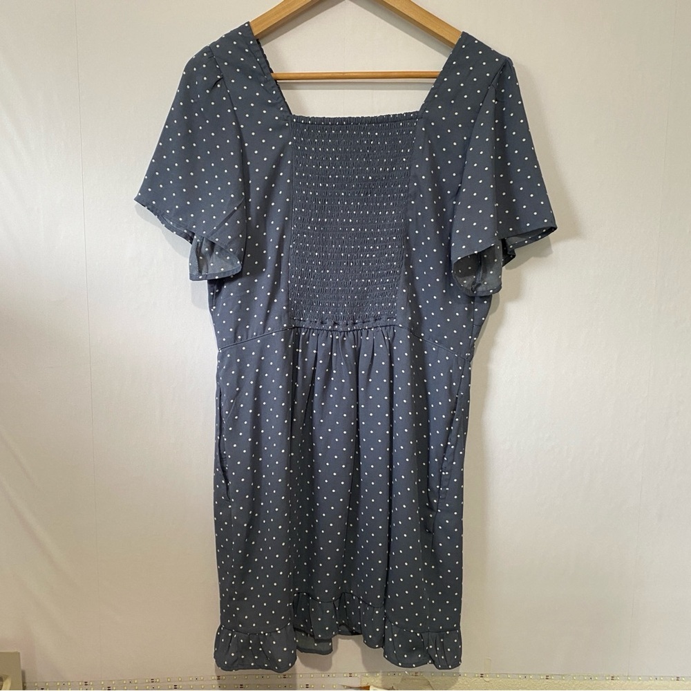 Abercrombie &‎ Fitch Polka Dot Mini Dress Blue Ruffle Hem Size Large Preppy - Picture 5 of 12